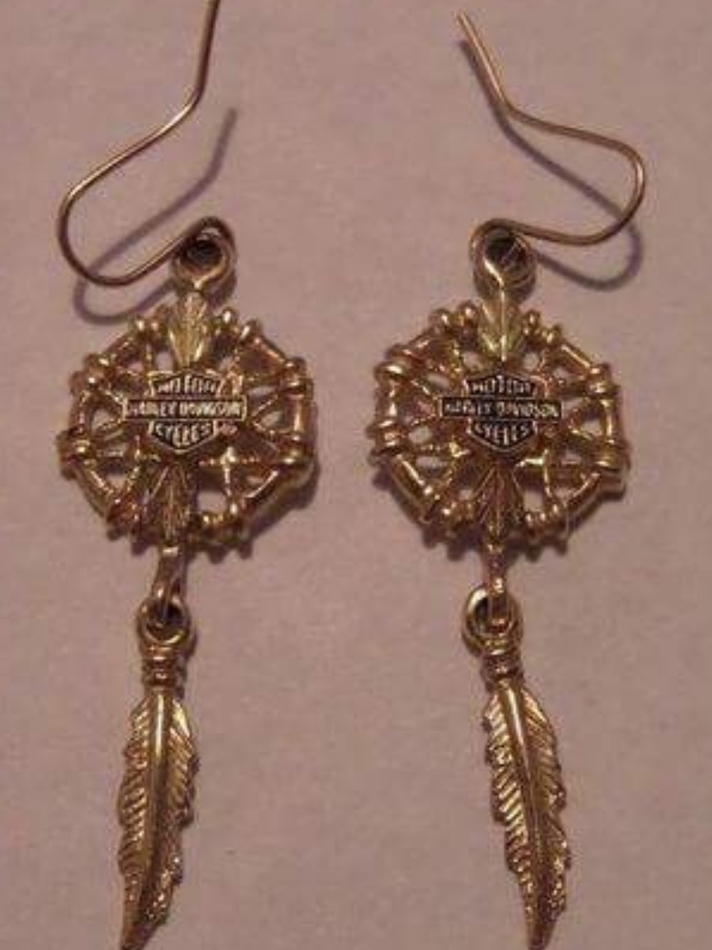 Harley-Davidson 10K Gold Dreamcatcher Feather Dangle Earrings